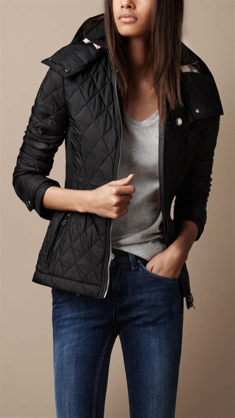 burberry brit hooded quilted jacket black|Burberry quilted jacket nordstrom rack.